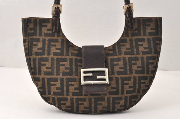 Authentic FENDI Vintage Zucca Shoulder Hand Bag Purse Canvas Leather Brown 4519K