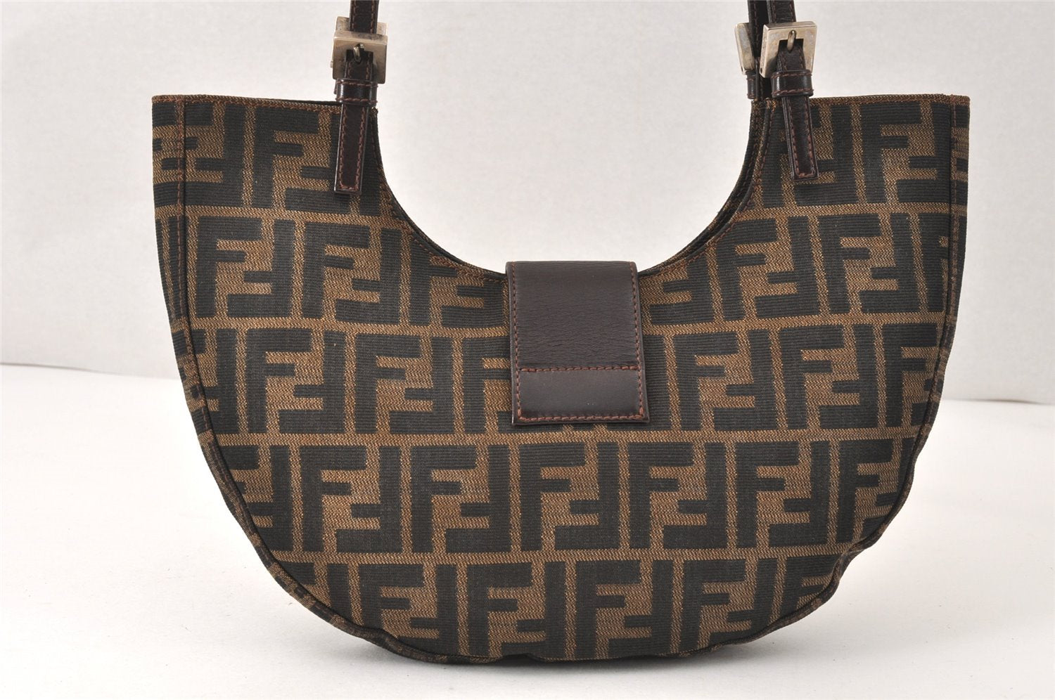 Authentic FENDI Vintage Zucca Shoulder Hand Bag Purse Canvas Leather Brown 4519K