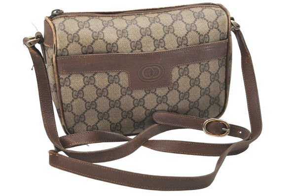 Authentic GUCCI Shoulder Cross Body Bag Purse GG PVC Leather Brown Junk 4520K