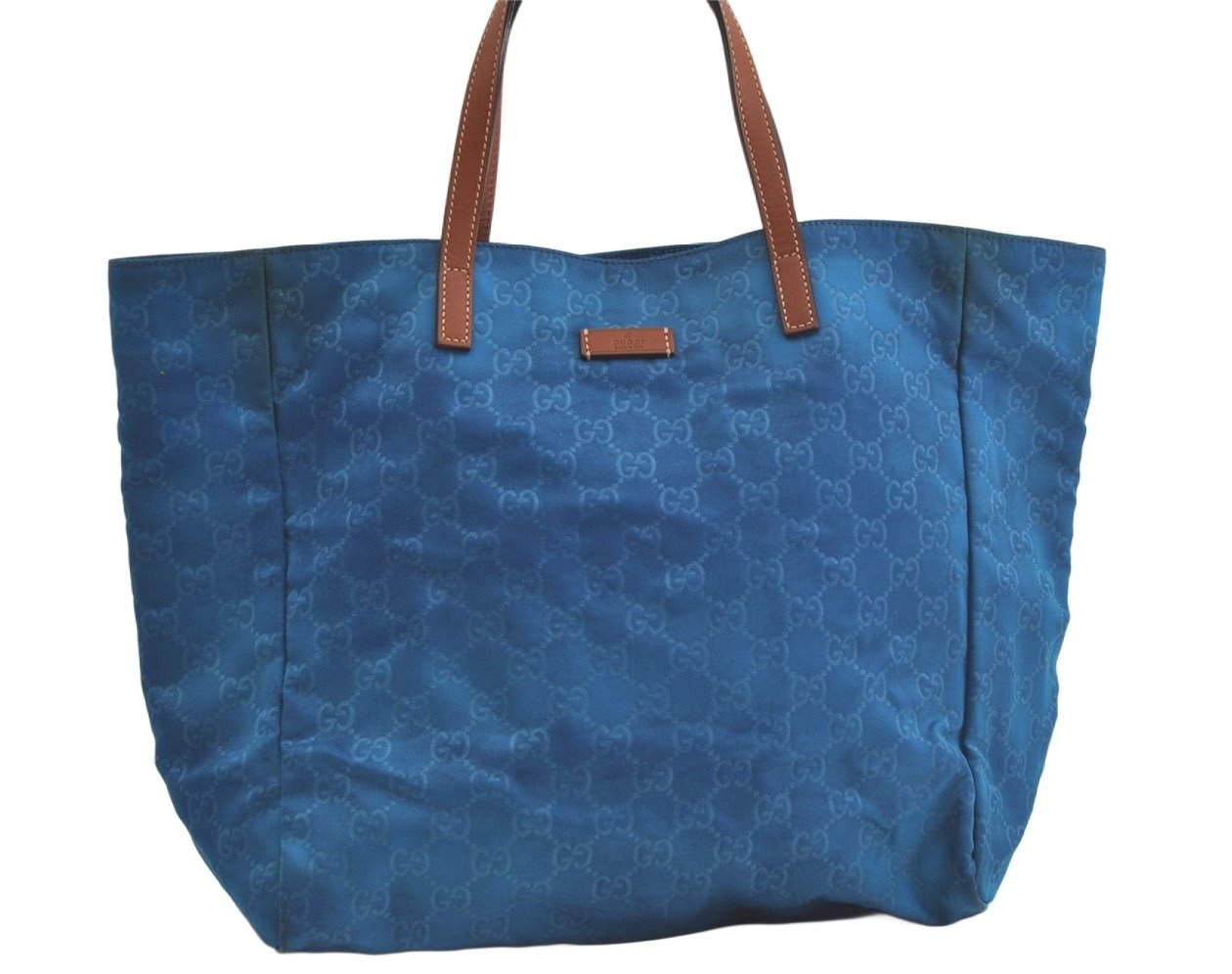 Authentic GUCCI Vintage Shoulder Tote Bag Nylon Leather 282439 Blue Junk 4522K