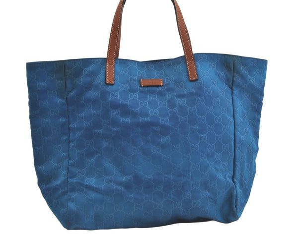 Authentic GUCCI Vintage Shoulder Tote Bag Nylon Leather 282439 Blue Junk 4522K