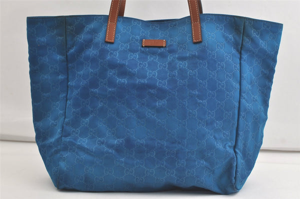 Authentic GUCCI Vintage Shoulder Tote Bag Nylon Leather 282439 Blue Junk 4522K