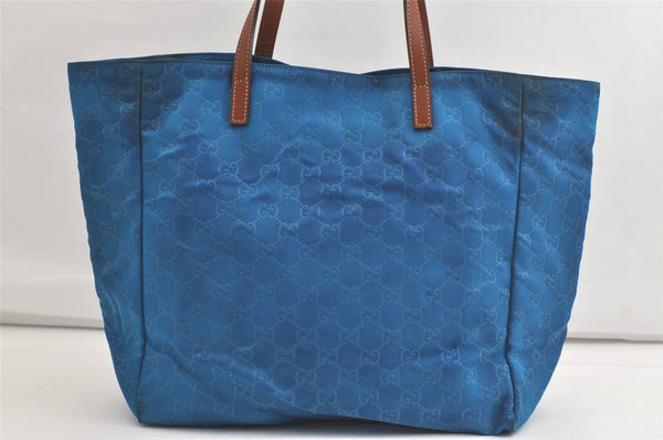 Authentic GUCCI Vintage Shoulder Tote Bag Nylon Leather 282439 Blue Junk 4522K