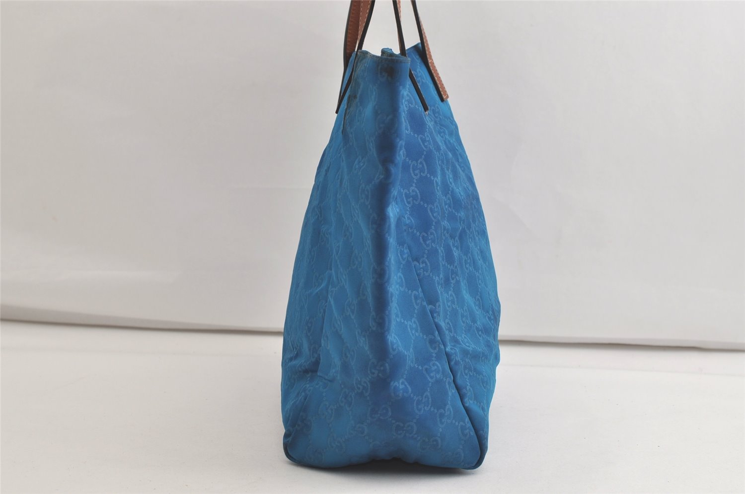 Authentic GUCCI Vintage Shoulder Tote Bag Nylon Leather 282439 Blue Junk 4522K