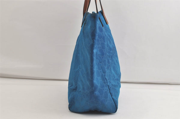 Authentic GUCCI Vintage Shoulder Tote Bag Nylon Leather 282439 Blue Junk 4522K