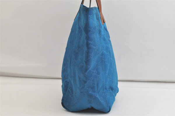 Authentic GUCCI Vintage Shoulder Tote Bag Nylon Leather 282439 Blue Junk 4522K
