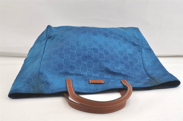 Authentic GUCCI Vintage Shoulder Tote Bag Nylon Leather 282439 Blue Junk 4522K
