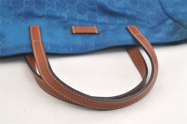 Authentic GUCCI Vintage Shoulder Tote Bag Nylon Leather 282439 Blue Junk 4522K