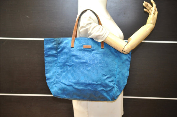 Authentic GUCCI Vintage Shoulder Tote Bag Nylon Leather 282439 Blue Junk 4522K