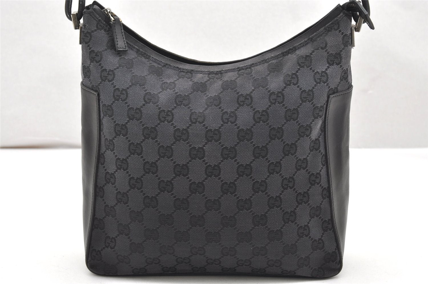 Authentic GUCCI Shoulder Hand Bag Purse GG Canvas Leather 0013766 Black 4523K