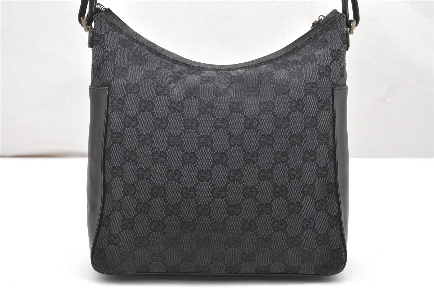 Authentic GUCCI Shoulder Hand Bag Purse GG Canvas Leather 0013766 Black 4523K