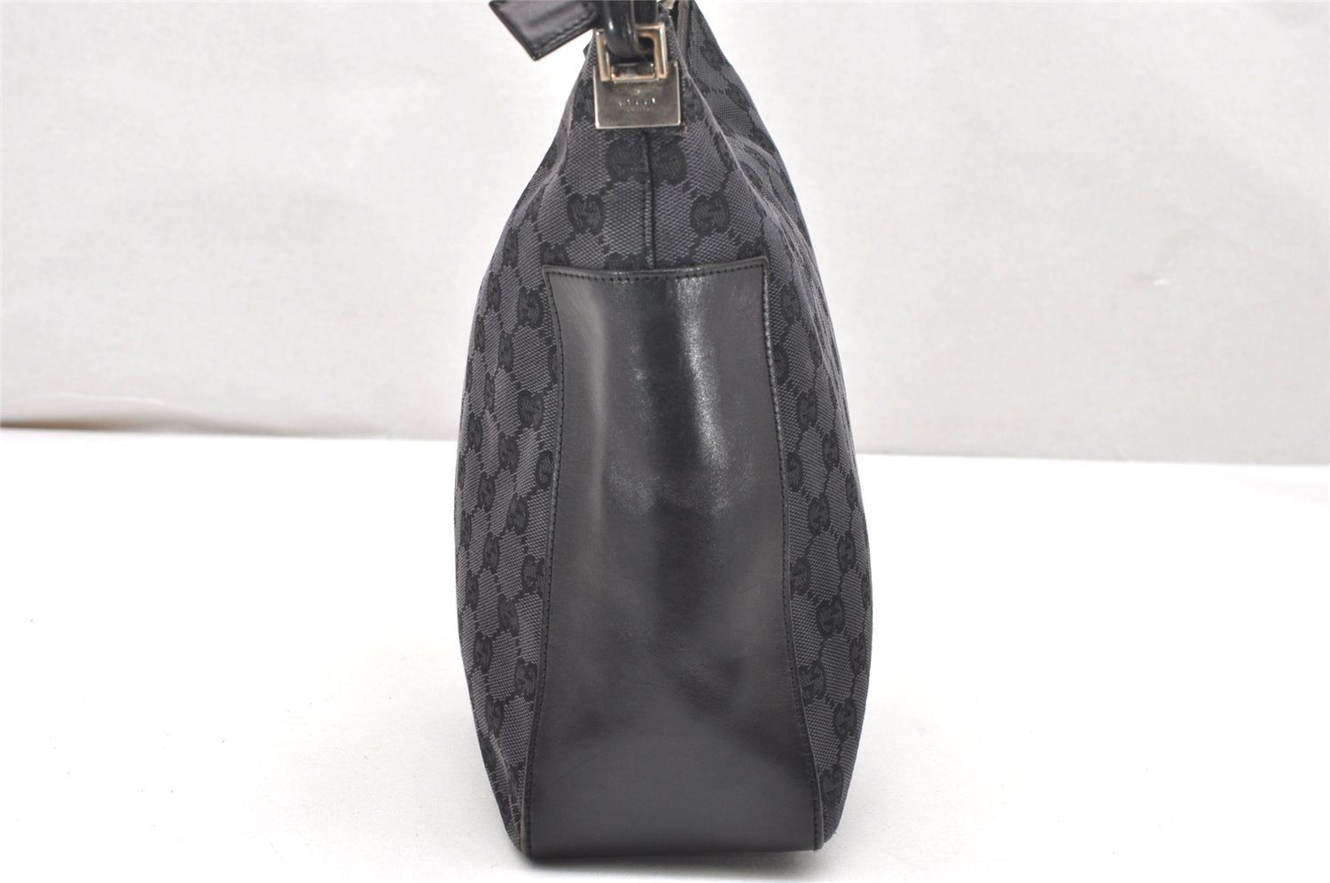 Authentic GUCCI Shoulder Hand Bag Purse GG Canvas Leather 0013766 Black 4523K