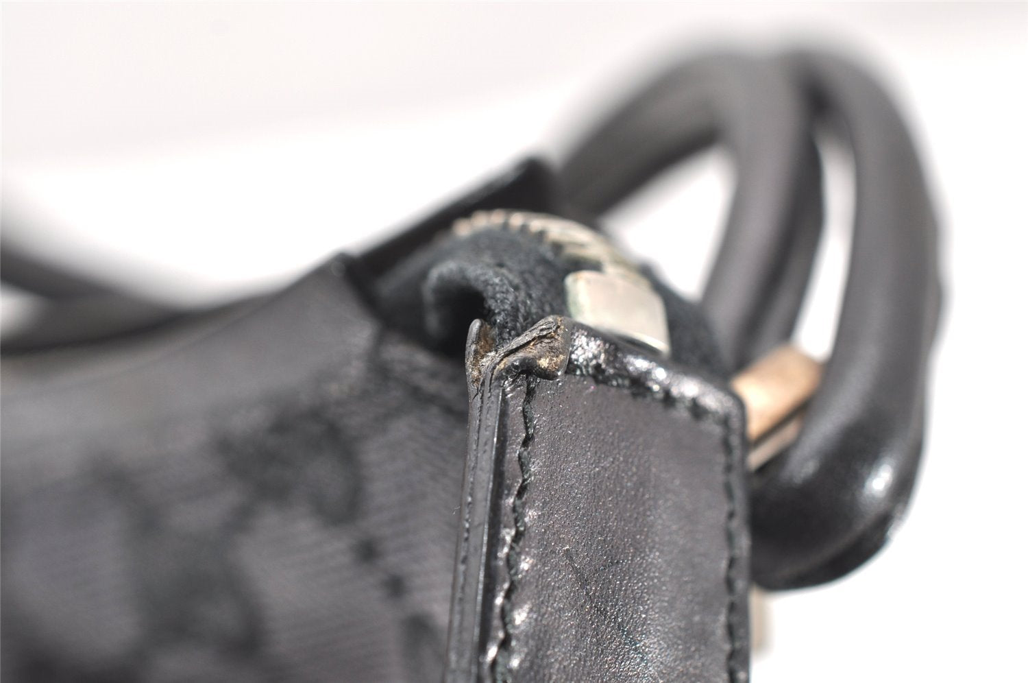 Authentic GUCCI Shoulder Hand Bag Purse GG Canvas Leather 0013766 Black 4523K
