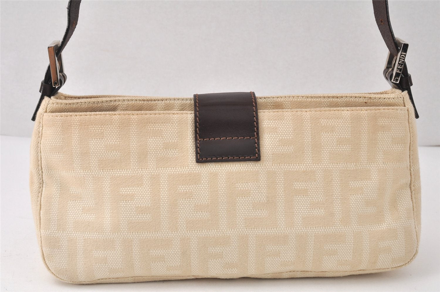 Authentic FENDI Vintage Zucca Shoulder Hand Bag Purse Canvas Leather Beige 4524K