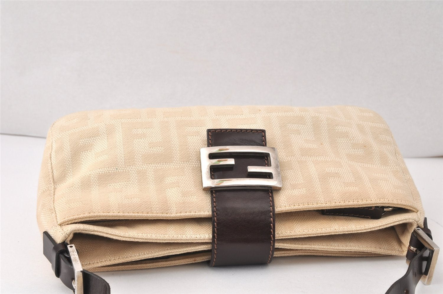 Authentic FENDI Vintage Zucca Shoulder Hand Bag Purse Canvas Leather Beige 4524K