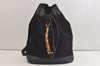 Authentic GUCCI Vintage Bamboo Drawstring Backpack Suede Leather Black 4525K