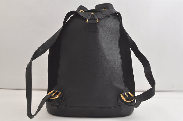 Authentic GUCCI Vintage Bamboo Drawstring Backpack Suede Leather Black 4525K