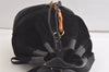 Authentic GUCCI Vintage Bamboo Drawstring Backpack Suede Leather Black 4525K