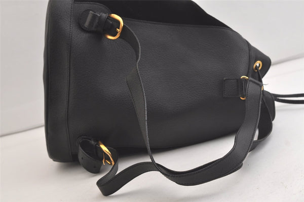 Authentic GUCCI Vintage Bamboo Drawstring Backpack Suede Leather Black 4525K