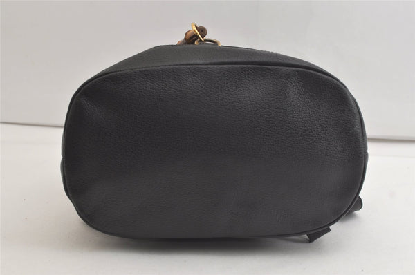 Authentic GUCCI Vintage Bamboo Drawstring Backpack Suede Leather Black 4525K