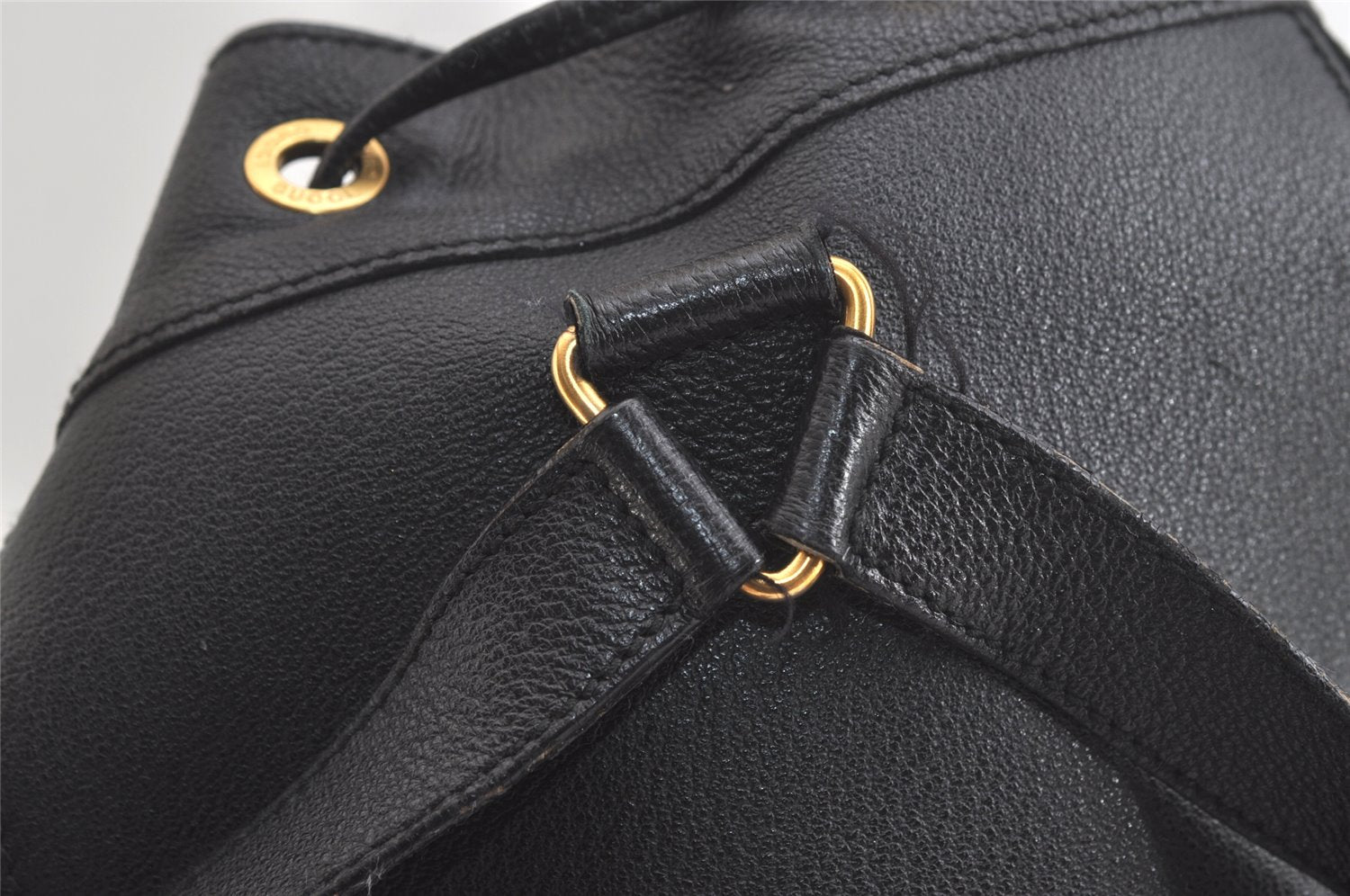 Authentic GUCCI Vintage Bamboo Drawstring Backpack Suede Leather Black 4525K