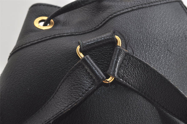 Authentic GUCCI Vintage Bamboo Drawstring Backpack Suede Leather Black 4525K