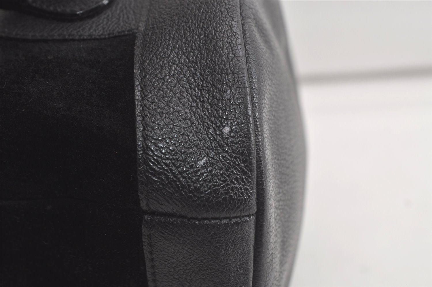 Authentic GUCCI Vintage Bamboo Drawstring Backpack Suede Leather Black 4525K