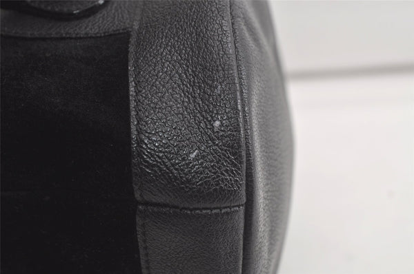 Authentic GUCCI Vintage Bamboo Drawstring Backpack Suede Leather Black 4525K