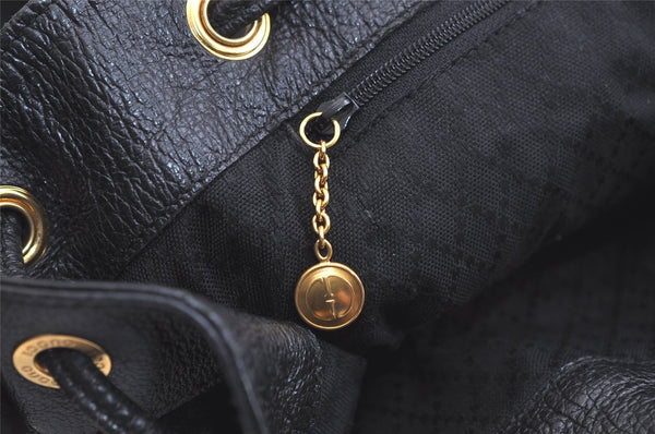Authentic GUCCI Vintage Bamboo Drawstring Backpack Suede Leather Black 4525K