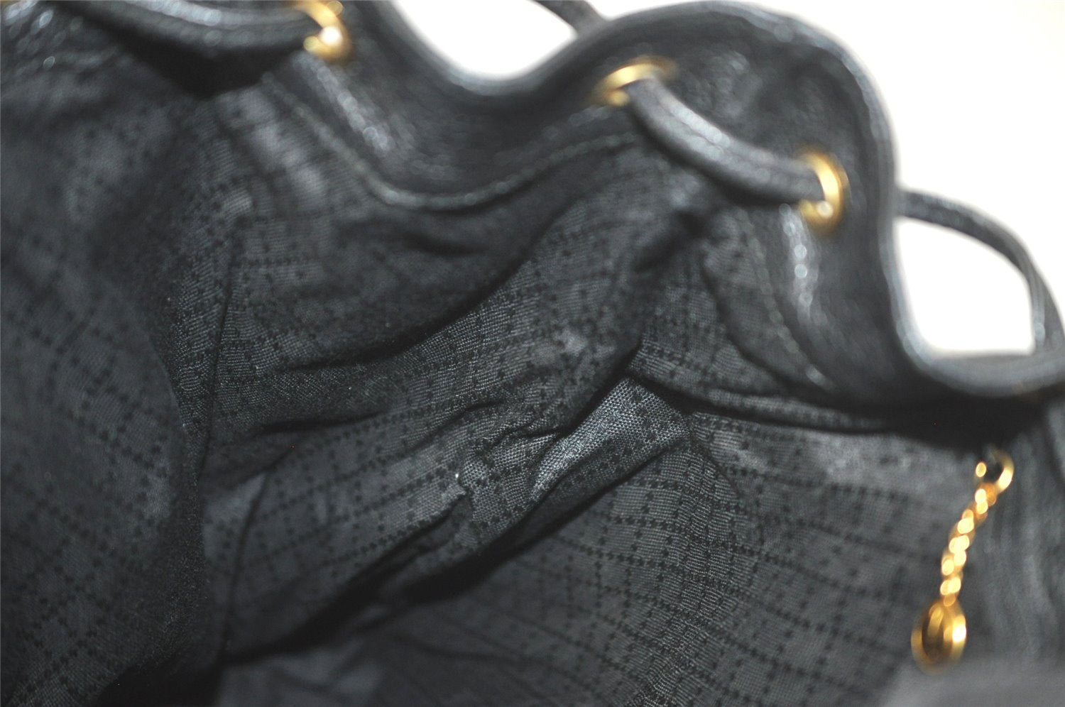 Authentic GUCCI Vintage Bamboo Drawstring Backpack Suede Leather Black 4525K