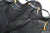 Authentic GUCCI Vintage Bamboo Drawstring Backpack Suede Leather Black 4525K
