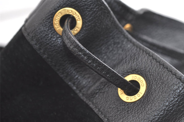 Authentic GUCCI Vintage Bamboo Drawstring Backpack Suede Leather Black 4525K