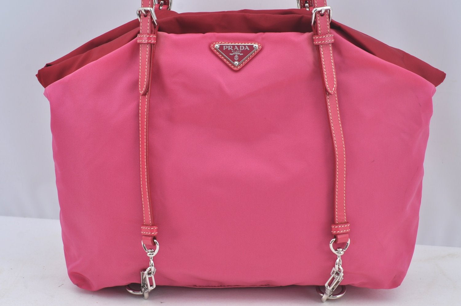 Authentic PRADA Nylon Tessuto Leather Shoulder Tote Bag Pink 4526K