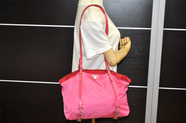 Authentic PRADA Nylon Tessuto Leather Shoulder Tote Bag Pink 4526K