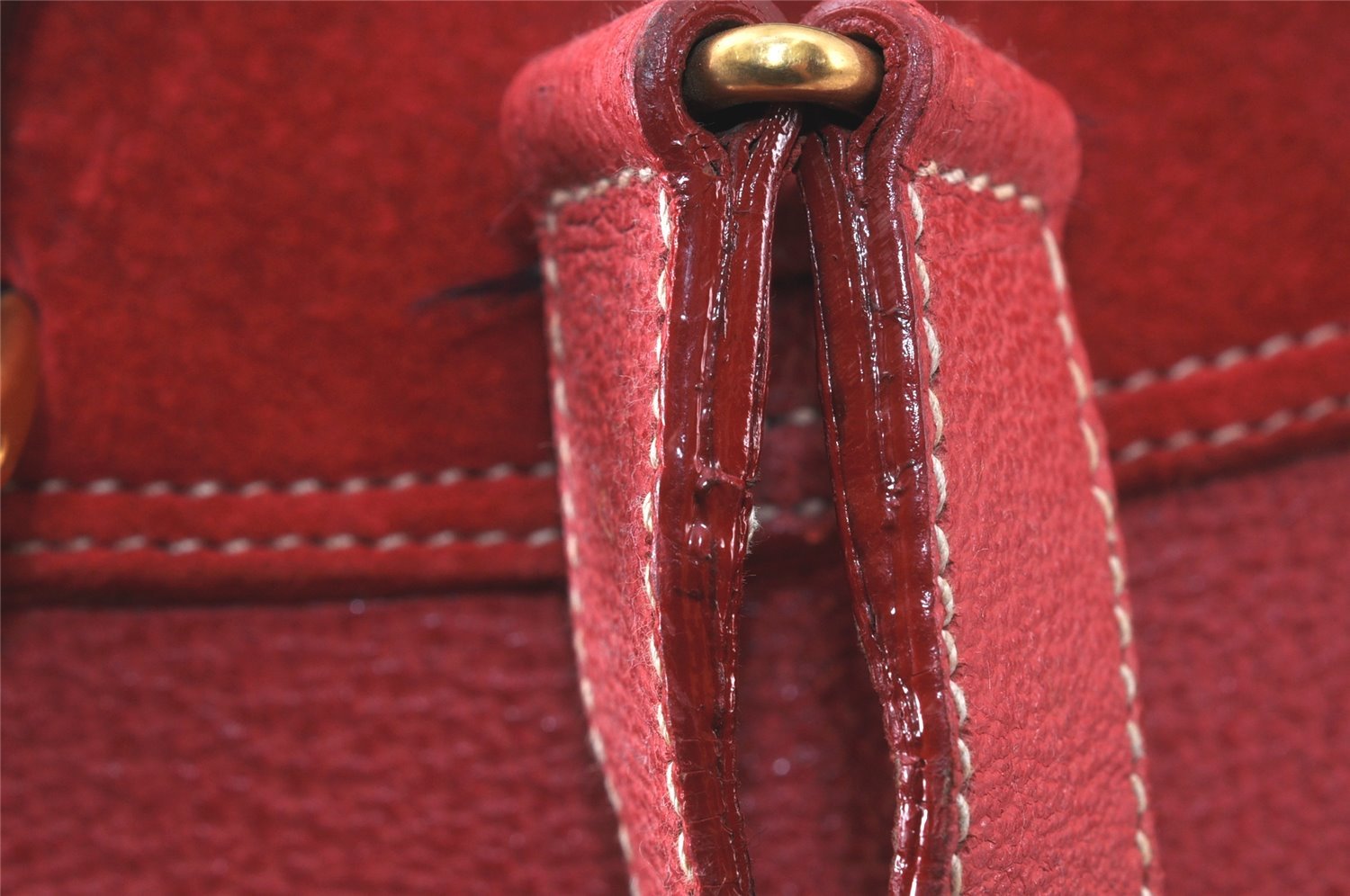 Authentic GUCCI Vintage Bamboo Drawstring Backpack Suede Leather Red 4527K