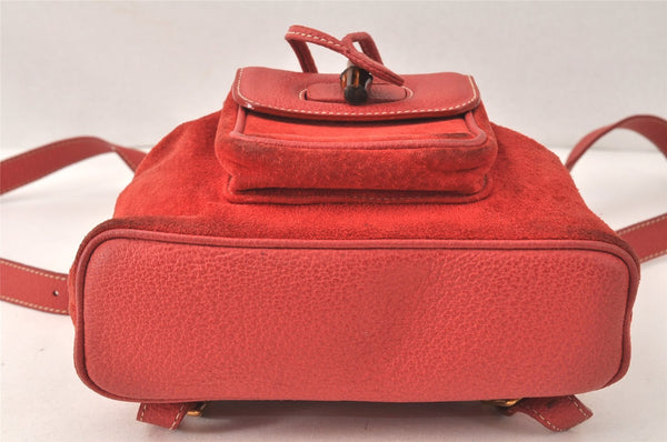 Authentic GUCCI Vintage Bamboo Drawstring Backpack Suede Leather Red 4527K