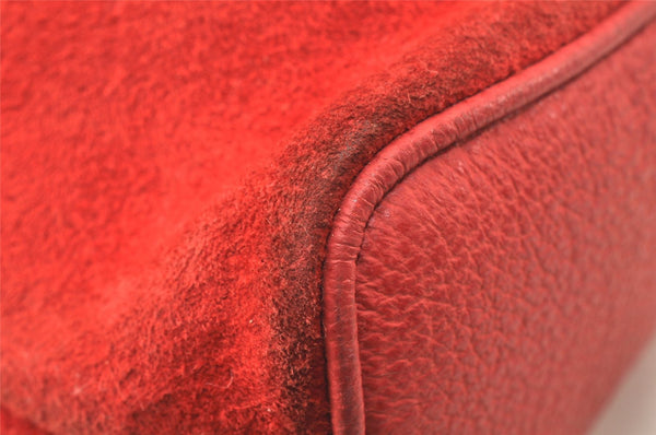 Authentic GUCCI Vintage Bamboo Drawstring Backpack Suede Leather Red 4527K