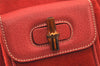 Authentic GUCCI Vintage Bamboo Drawstring Backpack Suede Leather Red 4527K