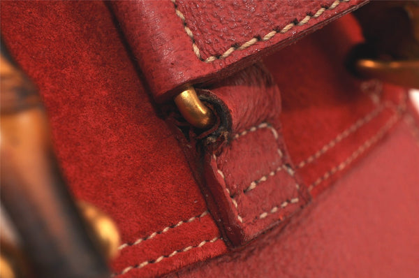 Authentic GUCCI Vintage Bamboo Drawstring Backpack Suede Leather Red 4527K