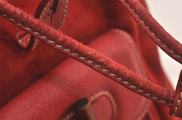 Authentic GUCCI Vintage Bamboo Drawstring Backpack Suede Leather Red 4527K