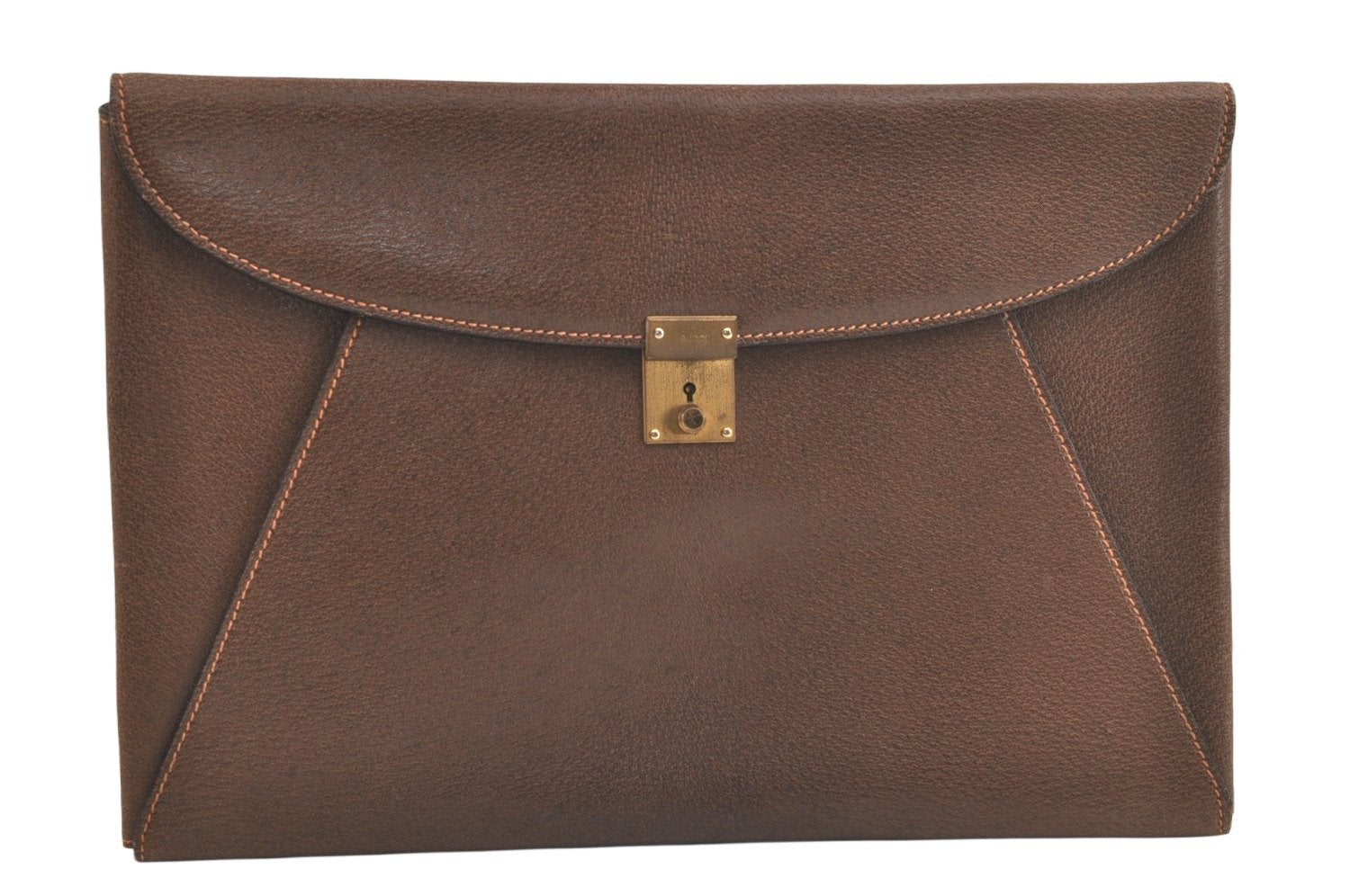 Authentic GUCCI Vintage Clutch Documents PC Case Leather Brown 4530K