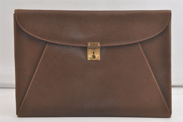 Authentic GUCCI Vintage Clutch Documents PC Case Leather Brown 4530K