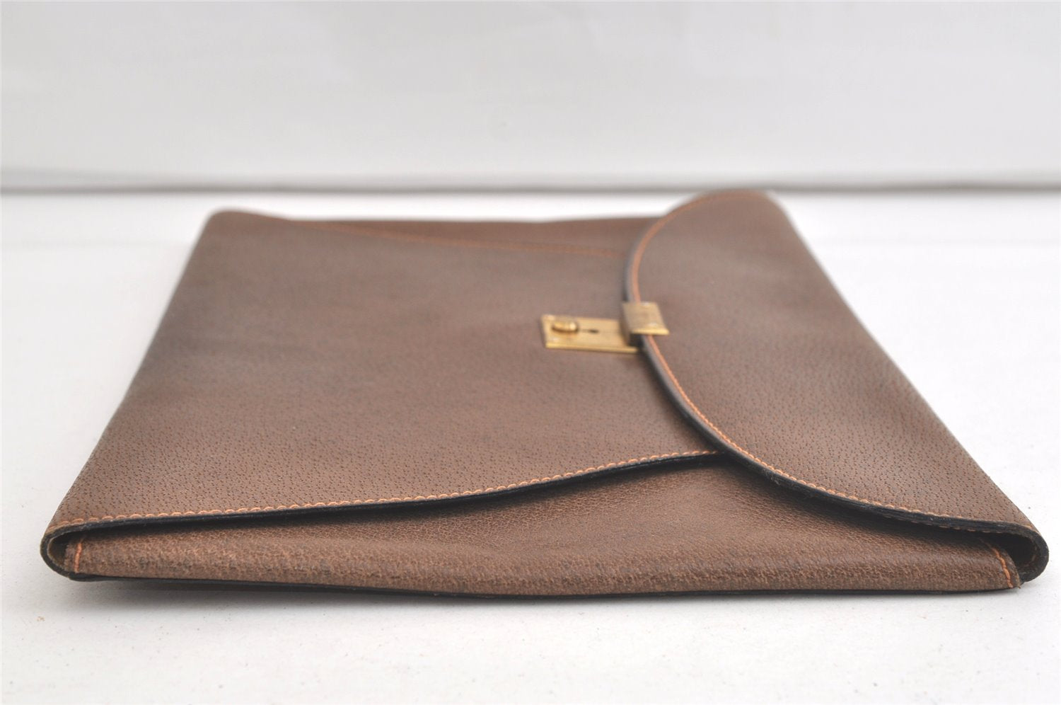 Authentic GUCCI Vintage Clutch Documents PC Case Leather Brown 4530K