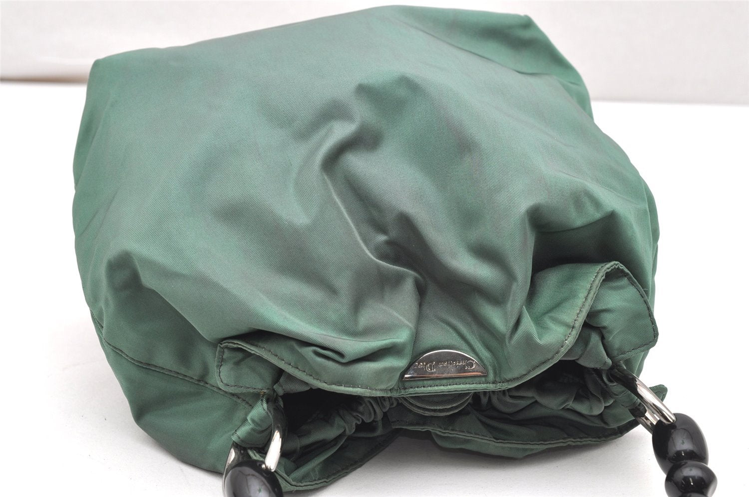 Authentic Christian Dior Maris Pearl Shoulder Hand Bag Purse Nylon Green 4531K