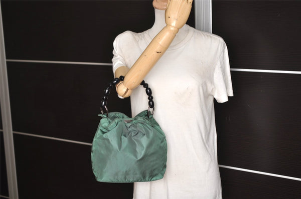 Authentic Christian Dior Maris Pearl Shoulder Hand Bag Purse Nylon Green 4531K