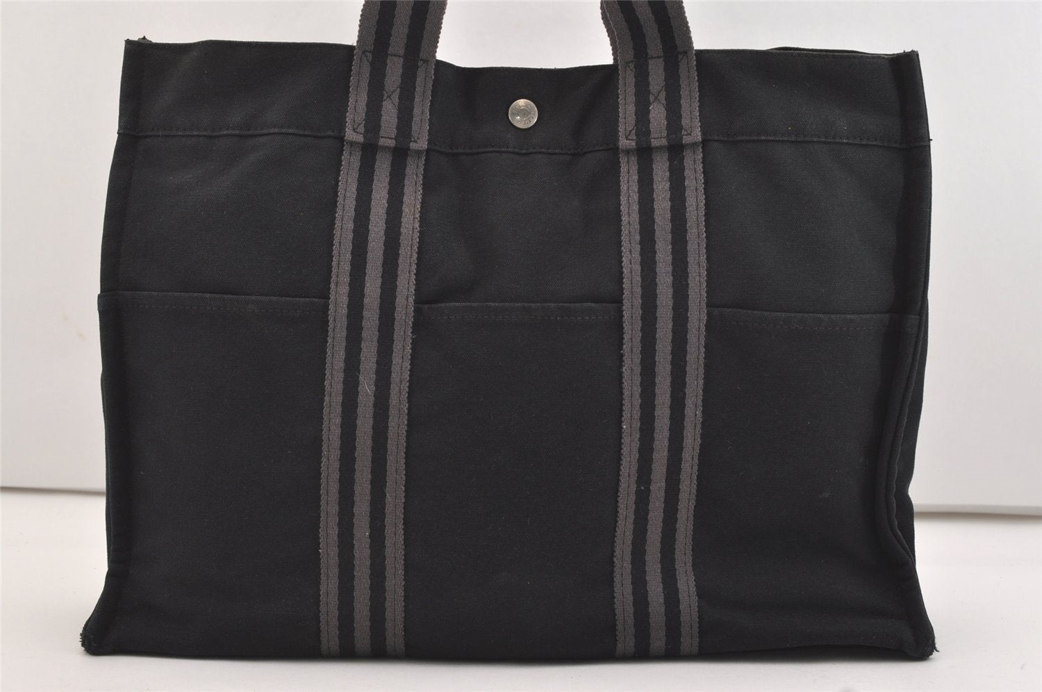 Authentic HERMES Fourre Tout MM Vintage Hand Tote Bag Canvas Black 4533J