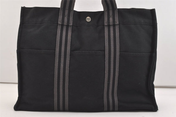 Authentic HERMES Fourre Tout MM Vintage Hand Tote Bag Canvas Black 4533J