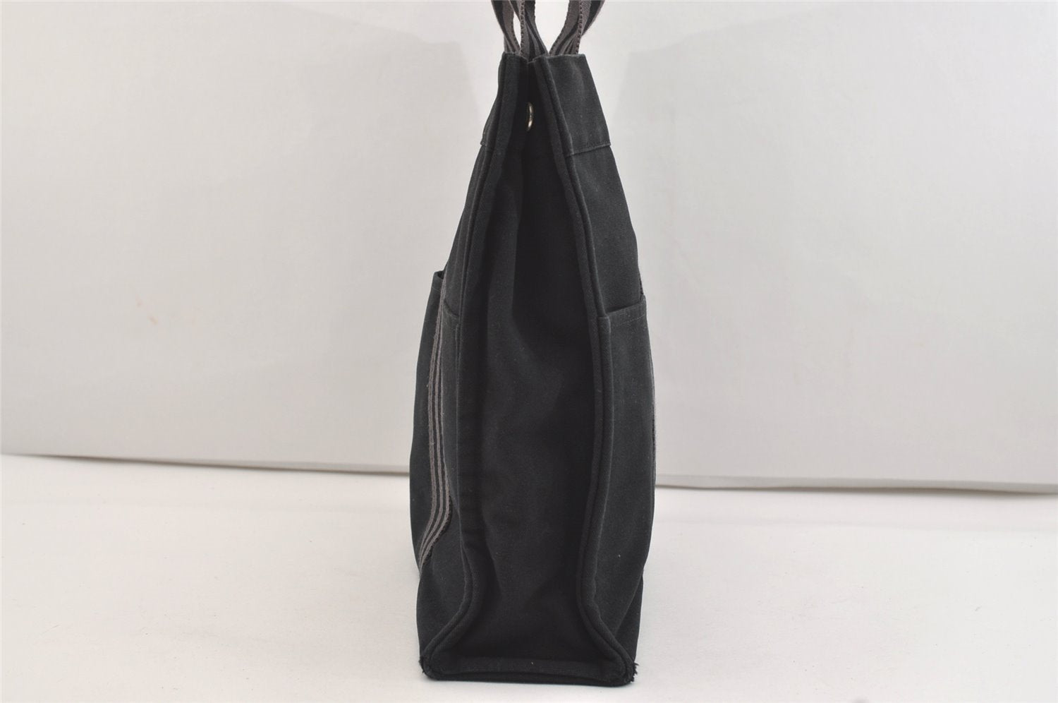 Authentic HERMES Fourre Tout MM Vintage Hand Tote Bag Canvas Black 4533J