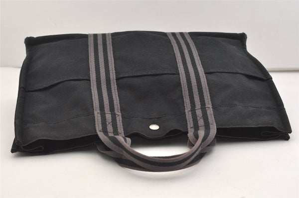 Authentic HERMES Fourre Tout MM Vintage Hand Tote Bag Canvas Black 4533J