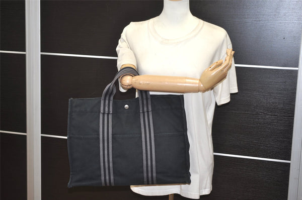 Authentic HERMES Fourre Tout MM Vintage Hand Tote Bag Canvas Black 4533J